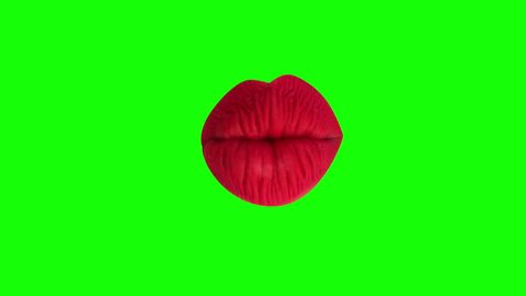 Time lapse sequence of woman's full red lips talking and moving against green screen background

