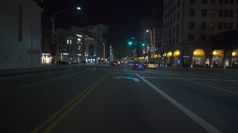 Los Angeles, CA, USA - CIRCA 2017: Beverly Hills Rodeo Drive Night Driving Plate 08 Wilshire Blvd