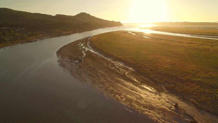 Oregon Coastline Sunset Aerial Shot