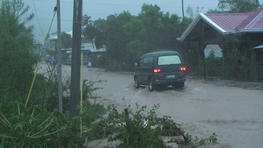 Driving Through Dangerous Flash Flood In Tropical Storm. 