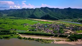 Aerial video of Andong Hahoe Folk Village, South Korea.