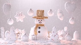 Snow man on snow for new year or christmas holiday international. , in happy time, snow falling.