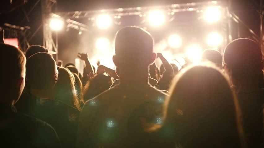 Young people at the rep rock concert, slow-motion