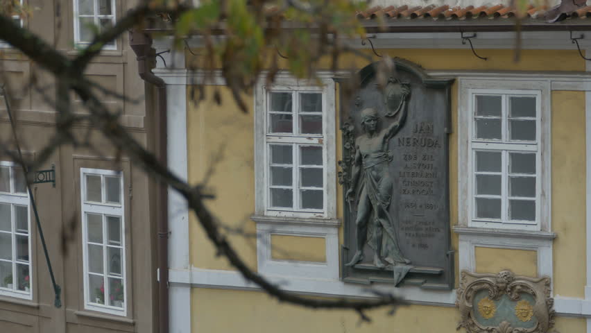 A bronze bas-relief of writer Jan Neruda in Prague city.