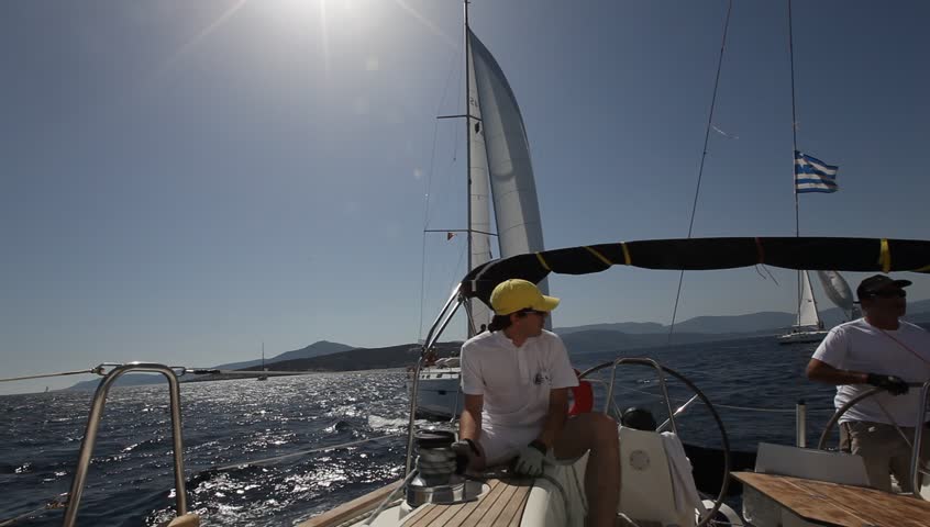 SARONIC GULF,  GREECE - SEPTEMBER 23: Sailors participate in sailing regatta