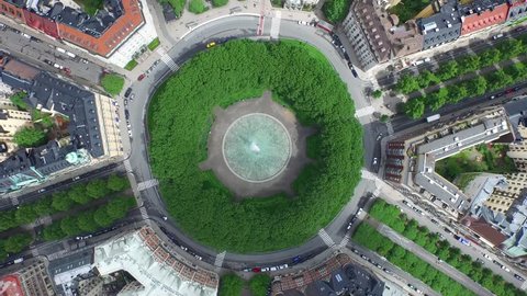 Aerial of the Karlaplan Park, Square and Fountain, in the city of Stockholm, Sweden.
