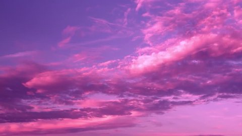 Nature clouds, time lapse real pink fast moving, purple skies over cloudy day, nature sunset time, Beautiful color in the evening sun weather.