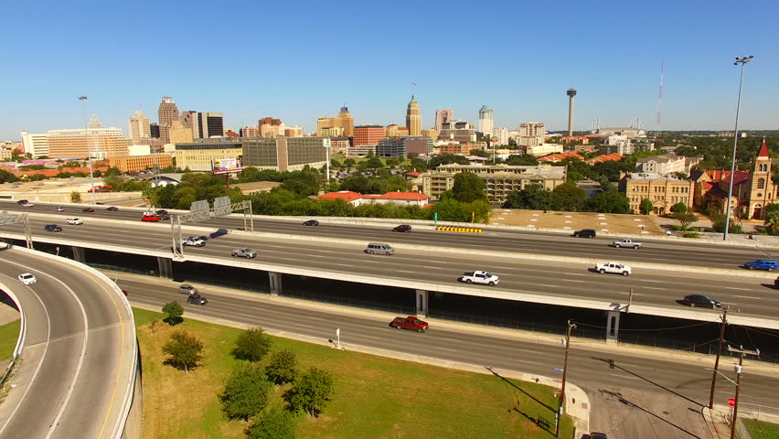 Historic Buildings, Architecture and highway in the American city of San Antonio Texas
