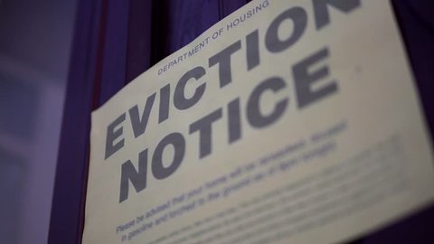 House Eviction Sign For Repossession From Bank, Home Mortgage Or Rent Debt 4K. Economic Recession.