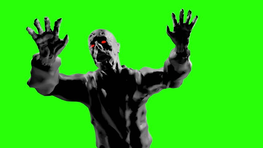 Grim zombie attack with open arms. 3D looped animation in genre of horror. Evil demon monster run. Scary character on green background.
 Royalty-Free Stock Footage #33667123