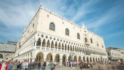 Doge's Palace (doges palace) and san marco square in Venice at day Hyperlapse video, Venice. People visiting in Venice City square San marco.