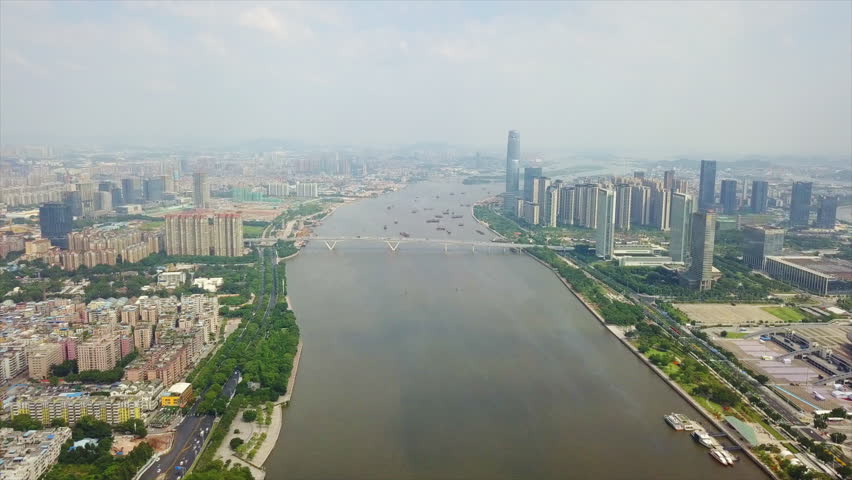 Day time guangzhou city pearl river aerial panorama 4k china | Shutterstock HD Video #33680386