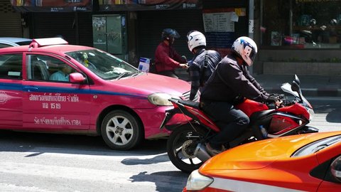 Motorcycle Accident On Road In City. BANGKOK, 22 Nov, 2017. 4K. 