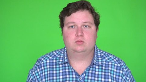 Yes, Fat Man Accepting Offer Agree against green screen. 4k