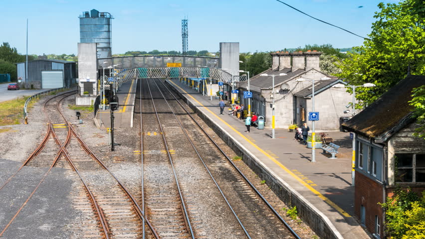 Timelapse of Irish train paaing by. Railway 4k