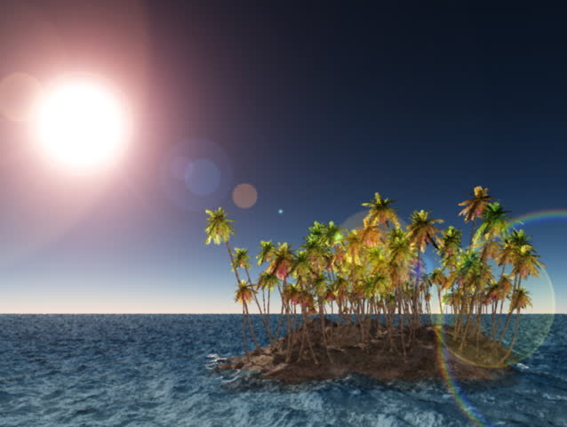 Deserted island with palm trees