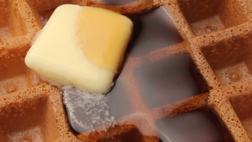 Maple syrup, butter and waffle