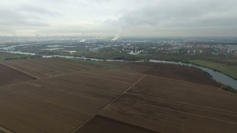 Aerial View of Agricultural Fields at Lenin State Farm, Moscow Region
