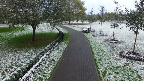 First Snow at Altufevo Estate Park in Moscow