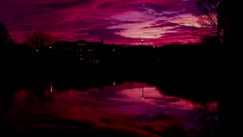 purple lake in sunset