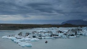 Glaciers on the beaches of Iceland. 4K Footage.