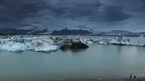 Glaciers on the beaches of Iceland. Slow Motion Footage.
