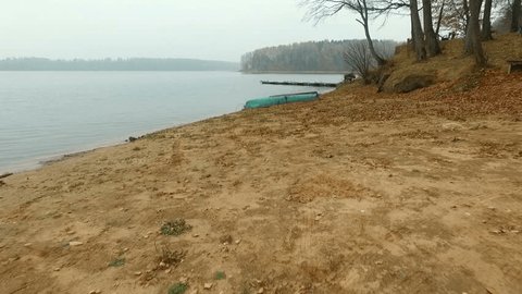 Boat on Lake Autumn Forest