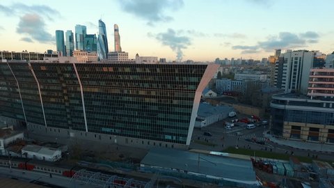 Aerial View of Titanic Building in Moscow Autumn
