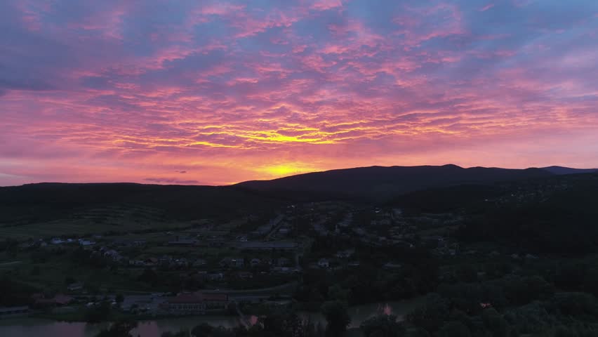 Aerial wiev: Beautiful Red Sunset 4k