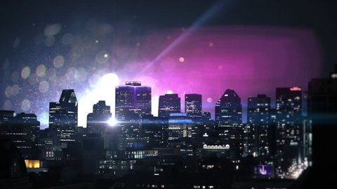 End of the World with Sound and Flash Bang. Meteorite or Nuclear Missile Striking Montreal City at Night.