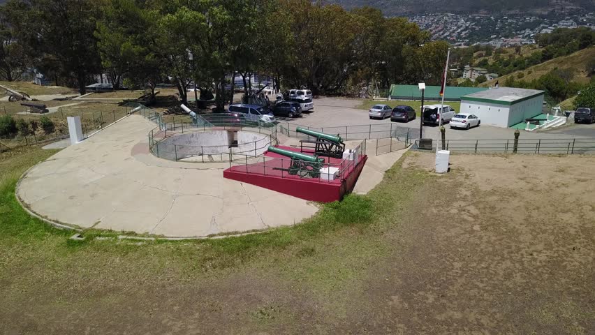 4K high quality aerial video scenic view of Signal Hill, Cape Town city center bowl, view of Table Bay, football stadium and Table Mountain in the background in Cape Town, South Africa on sunny day