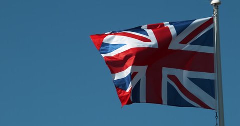 British Flag Waving in the Wind, Slow Motion 4K