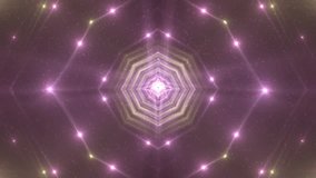 VJ Fractal pink kaleidoscopic background. Background gold motion with fractal design. Disco spectrum lights concert spot bulb. Light Tunnel. Seamless loop.