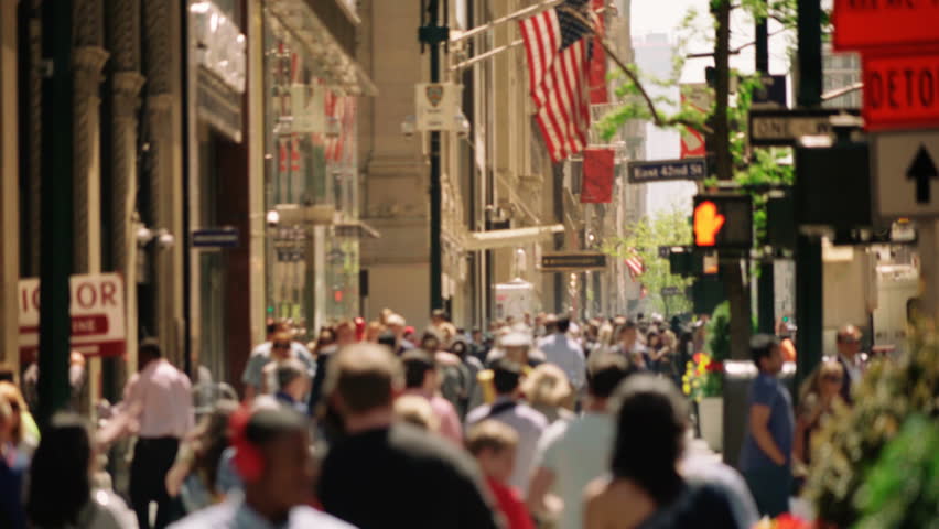 Crowded avenue. New York City. US. People walking in busy street of Manhattan. Traffic passing by. More options in my portfolio. Royalty-Free Stock Footage #33757978