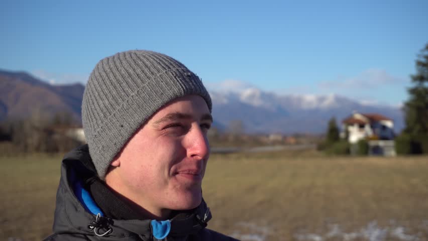 Man admiring mountain landscape in Rivoli (province of Turin), Italy