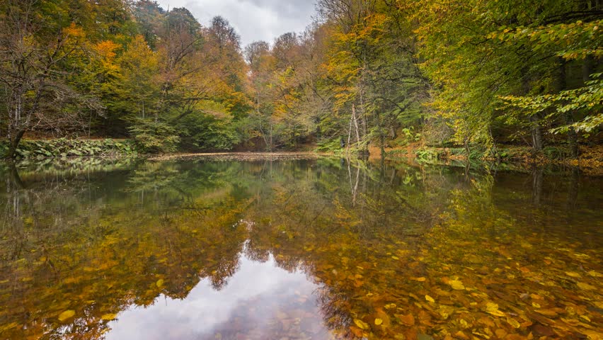 Misty Time Lapse with Great Autumn Colors and Reflections on the Lake
