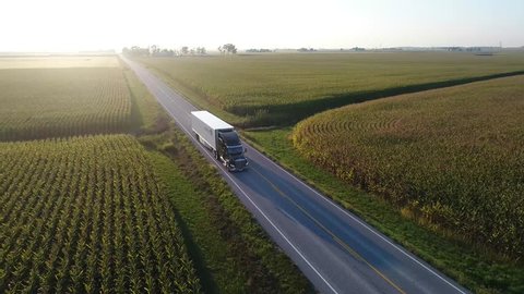 Aerial Video of Semi Truck driving