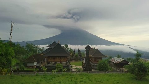 Aerial video eruption of Agung volcano in november 2017, Bali, Indonesia