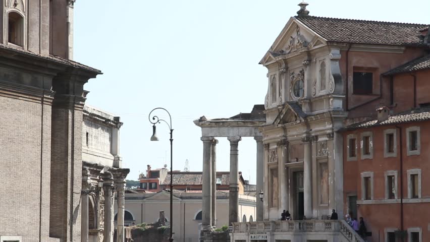 Rome, Italy. Mamertine prison (Carcere Mamertino) and Settimio Severo Arch.