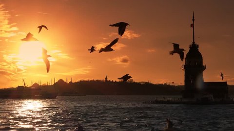 istanbul sunset Turkey Cityscape Hagia Sophia, Blue Mosque, Topkapi Palace, Maiden's tower and beautiful sunset sunset istanbul bacround.  ISTANBUL Serial VIDEOS