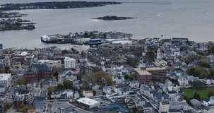 Autumn aerial, drone, video the City of Gloucester, Massachusetts, MA, USA.	