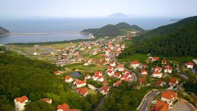 Aerial video of German Village in Namhae city, South korea. Aerial video from drone.