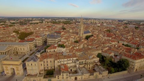 Aerial shot flying towards the Chuch of St Anne in Montpellier