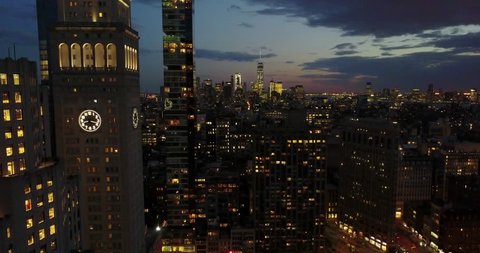 Aerial Footage of Flatiron New York CIty Skyline at Night USA - March 10 2017