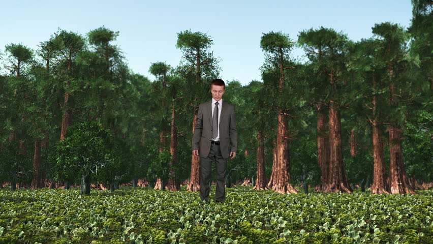 Businessman in Forest with Ivy Growing, Caught in Time