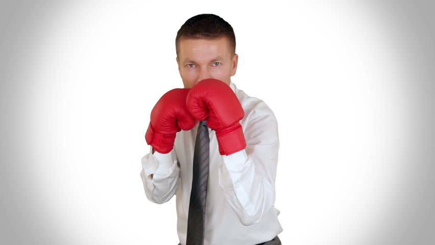 Businessman Boxing against white
