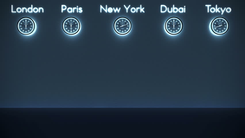 World Clocks Background in Dark Room with space for text, loop