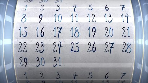 Calendar. Camera moving seamlessly over a calendar. 3D animated. Close up. HD 1080i.