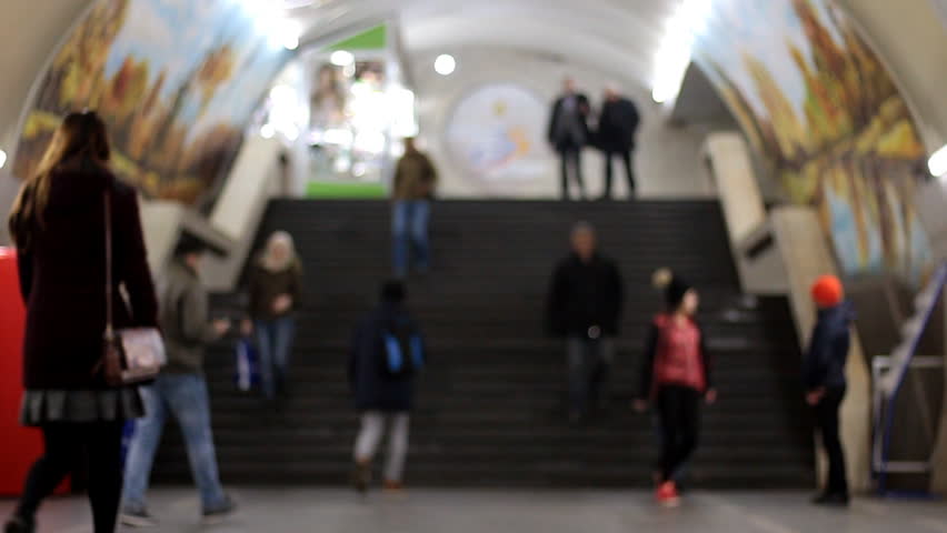 Slow Motion Blurred crowd of walking people