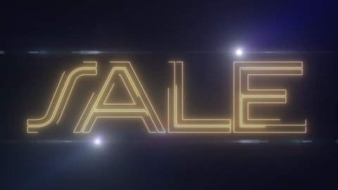 yellow laser neon SALE text with shiny light optical flares animation on black background - new quality retro vintage disco dance motion joyful advertisement commercial video footage loop design